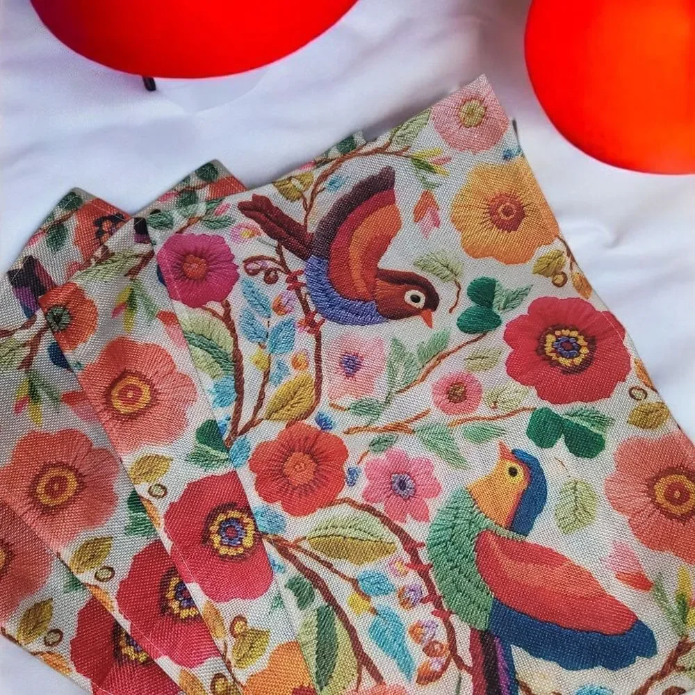 Floral Bird Pattern Linen Placemats 4pcs.